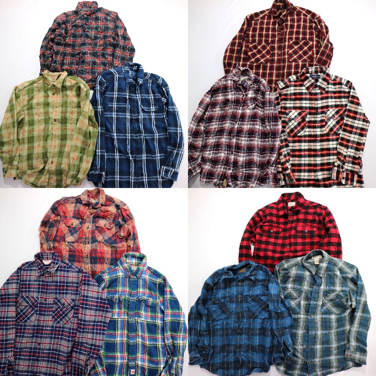 ◎シャモアクロス長袖シャツ set チェック柄 いなたい系 他 (メンズM) 12枚セット まとめ売り 古着卸 1円スタート 最落なし MM6135