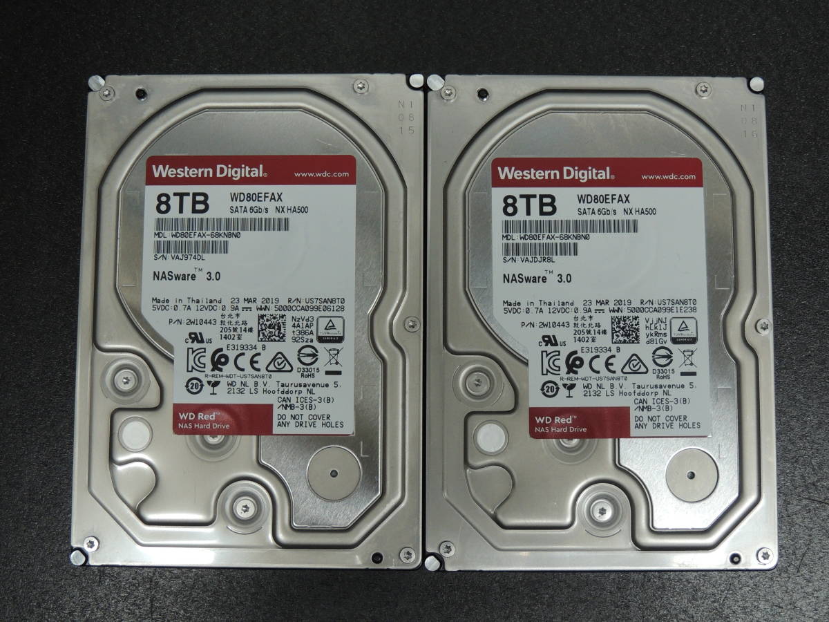 【2台まとめ売り/検品済み】WD 8TB HDD WD80EFAX 【使用時間54h・53h】管理:u-78