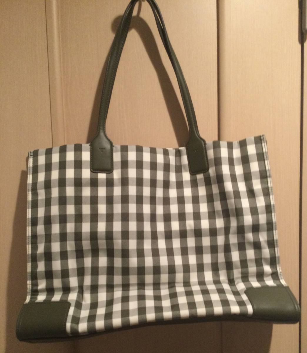 美品トリーバーチ エラ ギンガムトートバッグ グリーン(Tory Burch