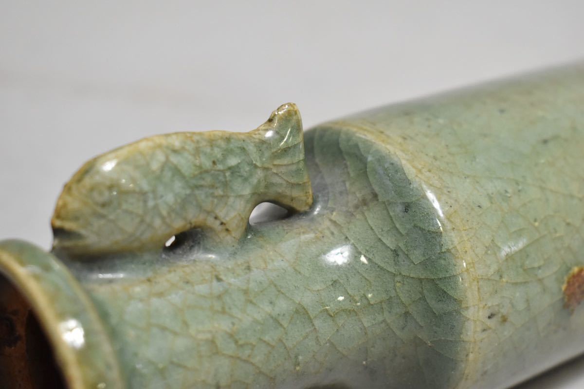 花瓶 花器 中国美術 中国古玩 青磁 青瓷 時代物 骨董品 龍 古美術 年代保証