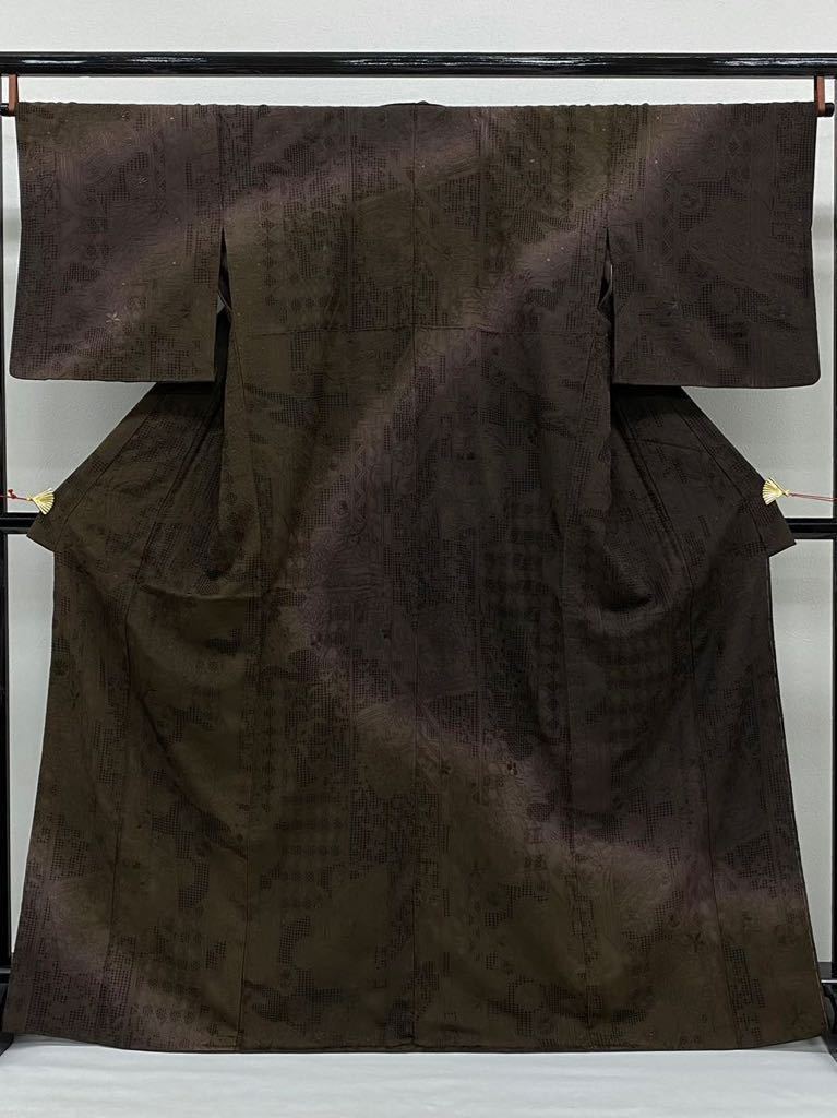 総刺繍 蘇州刺繍 汕頭刺繍 絵羽小紋 七宝繋ぎ 花文様 暈し染 カラー胴裏 正絹 