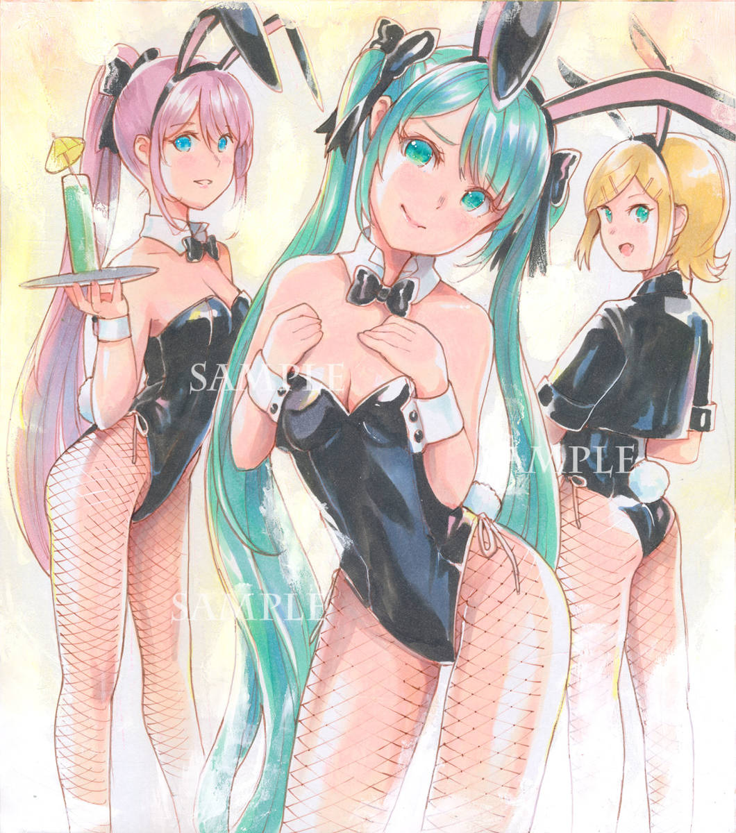 ☆同人手描きイラスト 色紙 原画 初音ミク 巡音ルカ 鏡音リン