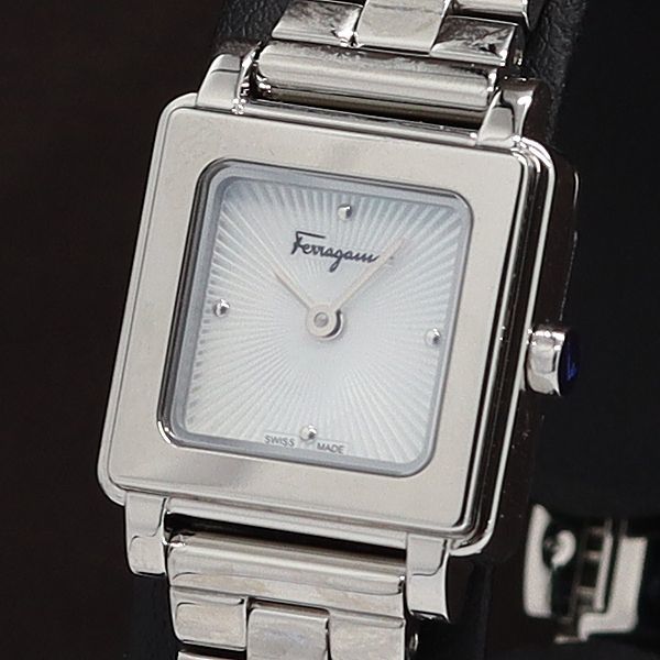 1円 稼働 良品 箱付 サルバトーレフェラガモ QZ SFBY00319 シルバー文字盤 スクエア レディース腕時計 0716100AOK