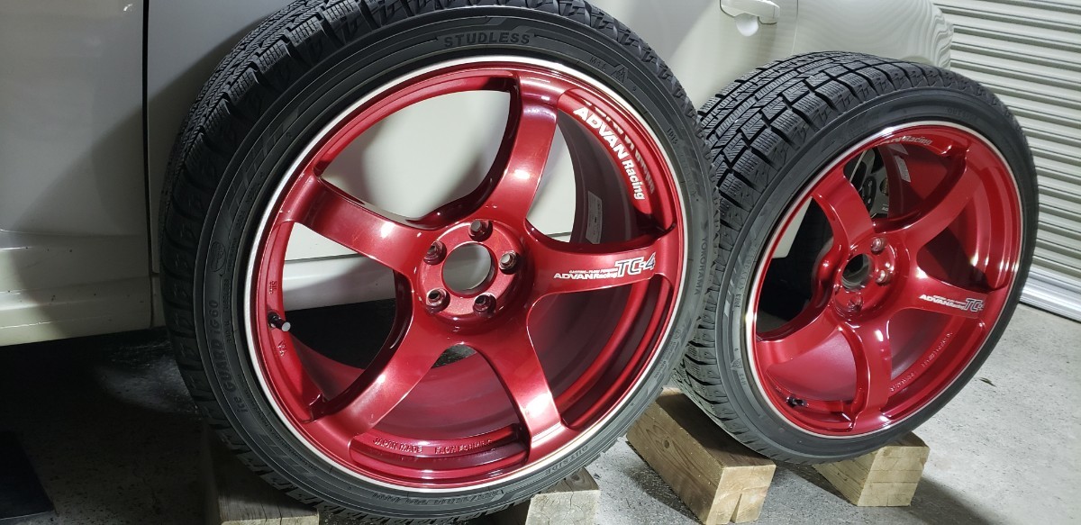 ADVAN Racing TC-4 18×9.5J +45 PCD100 赤2本 アルミホイール アイス 