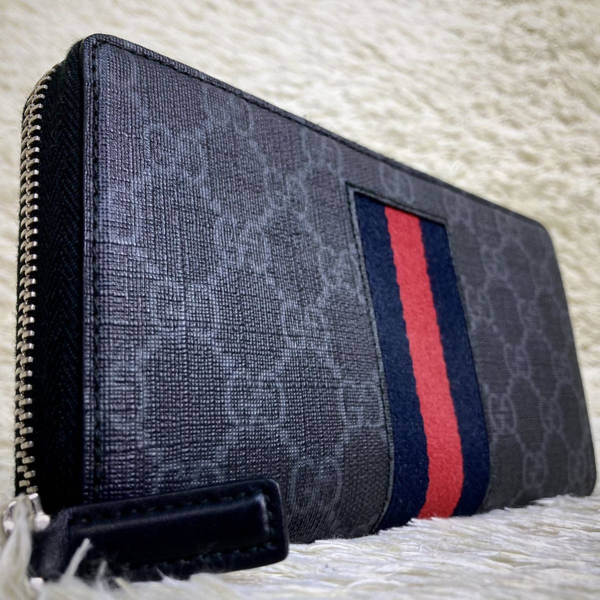  極 &times;付属品完備 グッチ GUCCI 長財布 ラウンドファスナー ジップ GGスプリーム シェリーライン ブラック メンズ ビジネス 1円(男性用財布)｜売買されたオークション情報、yahooの商品情報を 服飾小物