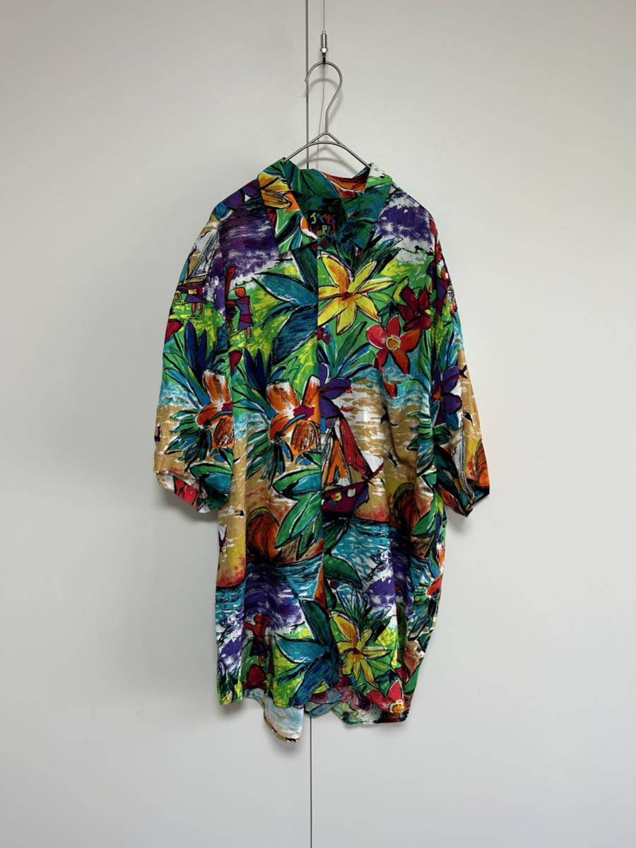 JAMS WORLD ハワイアンシャツ レーヨンシャツ 半袖シャツ L 総柄 サーフライン オールド 古着 大きめ a198