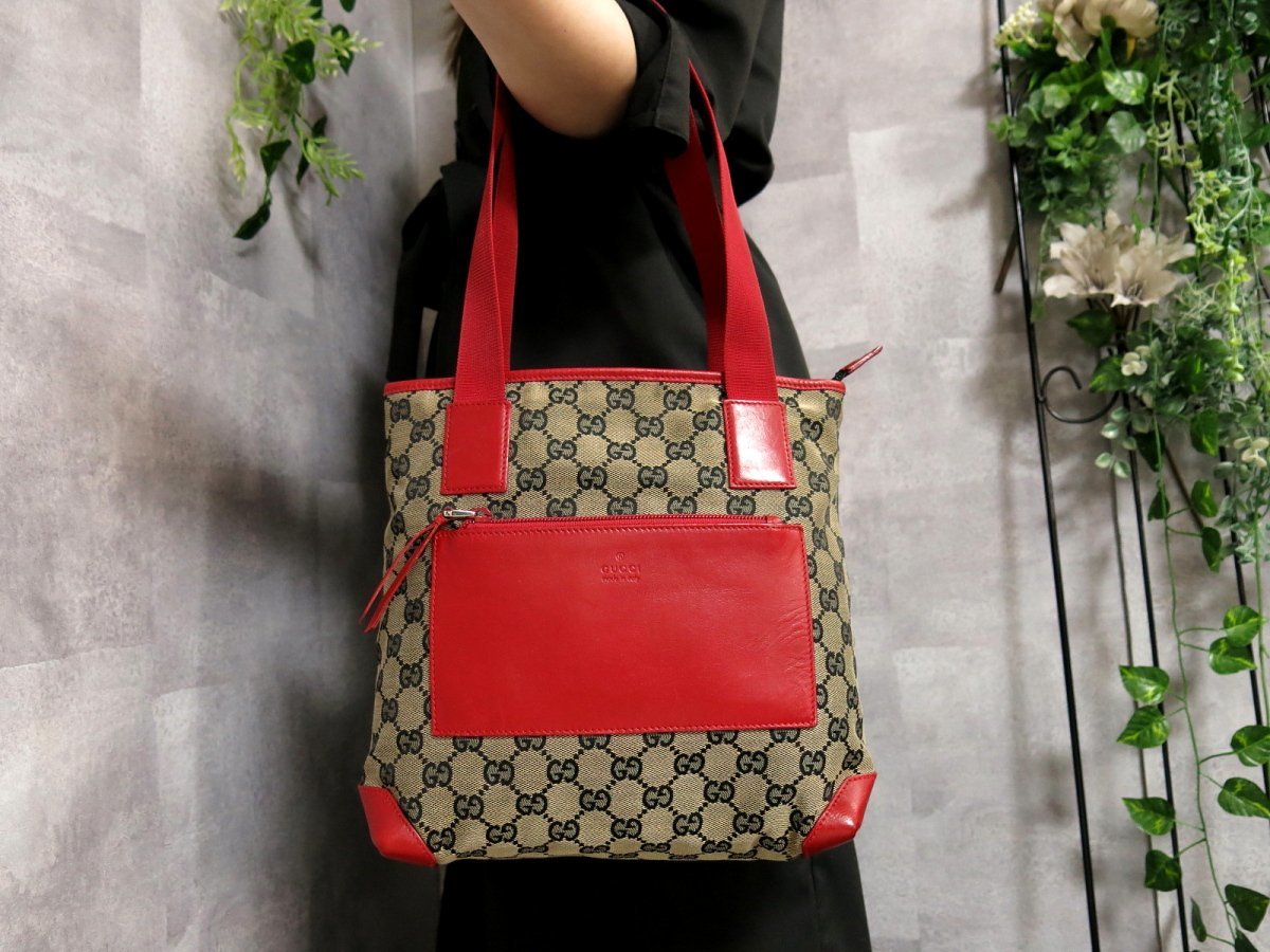 ○超美品○GUCCI グッチ○GG キャンバス カーフ レザー 本革○トート