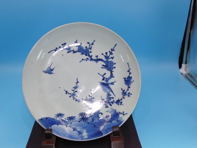 特選品 CD-57 伊万里焼 染付 花鳥文皿 時代物 古玩 骨董 工芸品 伊万里