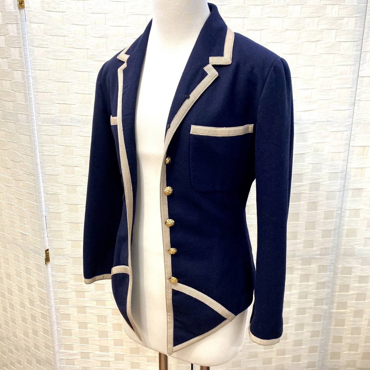 HY0248■CHANEL シャネル ジャケット テーラードジャケット 肩パッドあり ネイビー ホワイト ツートーン ゴールドボタン 