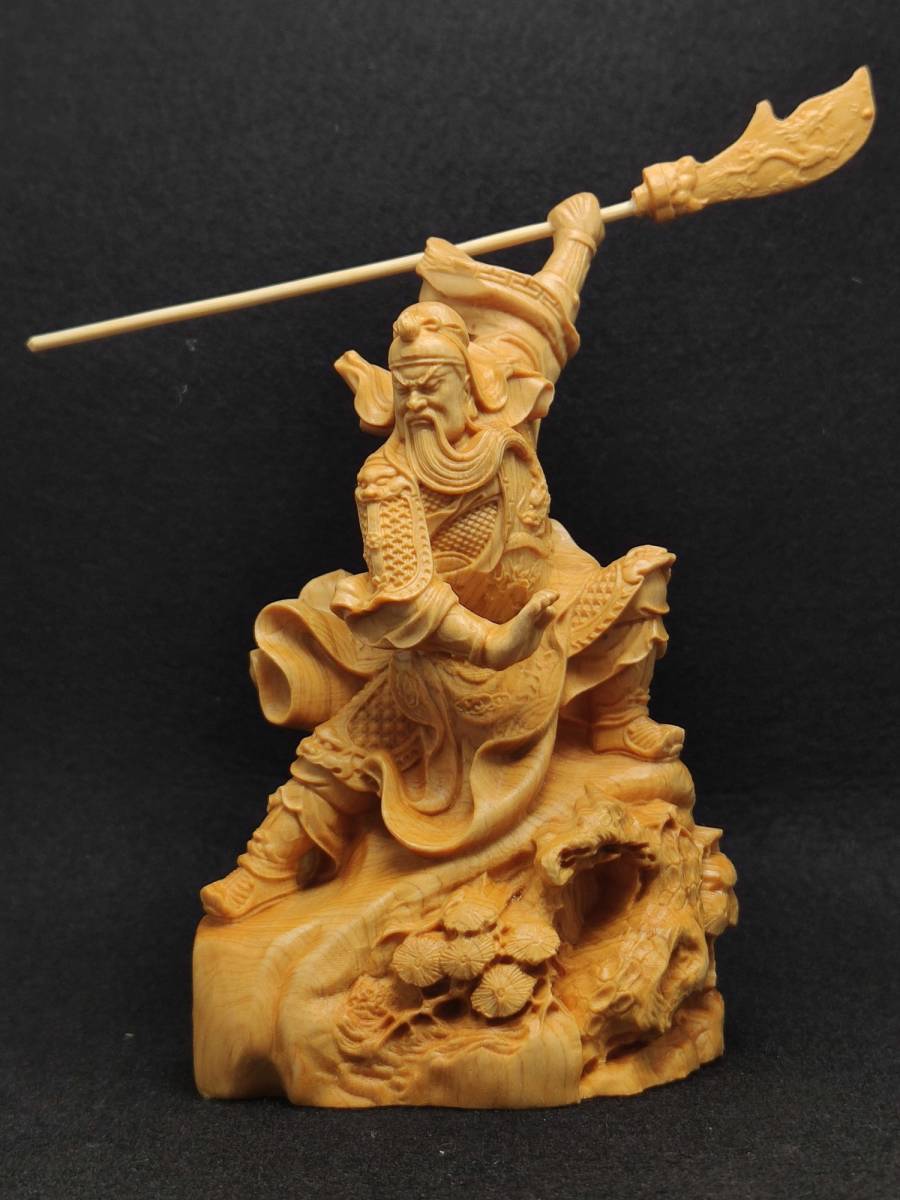 関羽像 精密彫刻 極上品 仏師で仕上げ品 武財神 三国志 【極上の木彫