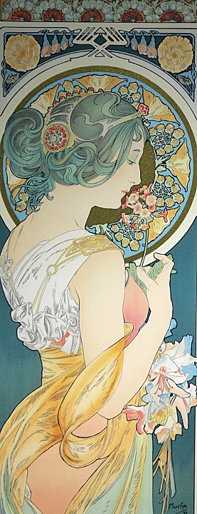 □ミュシャ 【桜草】 シルクスクリーン 直筆サイン エディション有り