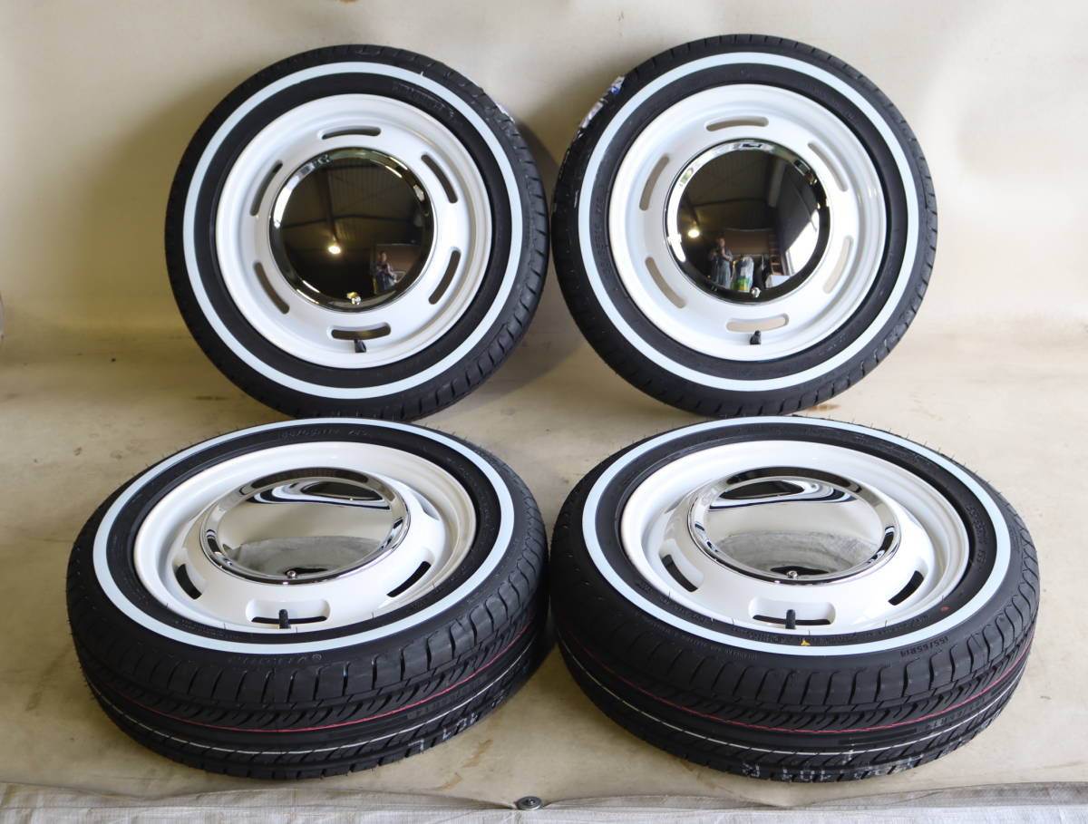 新品4本セット ネオムーン2 14×4.5J+45 100/4wh 155/65-14 ホワイトリボンタイヤ付き 即納可能 業販OK