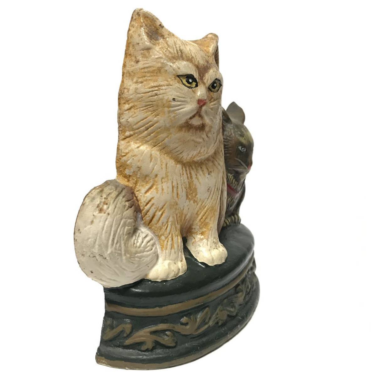 美品 猫 置物 イタリア製 オーナメント ドアストッパー ヴィンテージ 鉄製 猫 置物 1.3kg / アンティーク ネコ ねこ cat