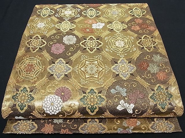 平和屋着物■西陣　高島織物謹製　六通柄袋帯　繻珍織　吉祥花丸文　本金　逸品　ha3279