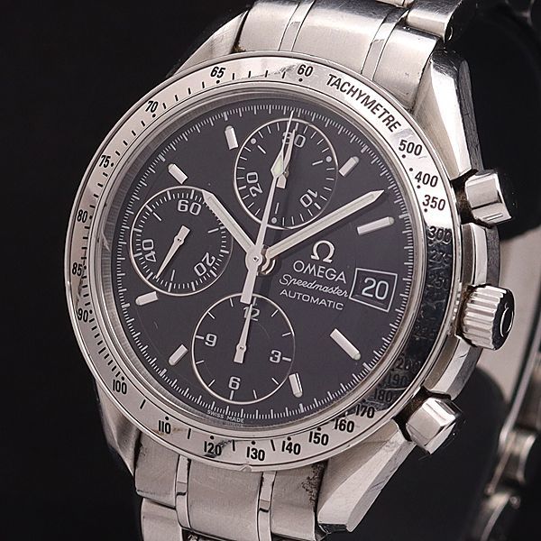 1円 稼働 良品 オメガ AT/自動巻 3513.50 スピードマスター クロノ デイト 黒文字盤 メンズ腕時計 5747610YSD