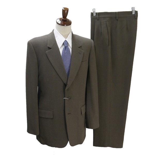 3NC036】GARNIER ガルニエ 段返り 3つボタン シングルスーツ AB8 XL グレーがかったブラウン ストライプ ツータック 秋冬 27335009