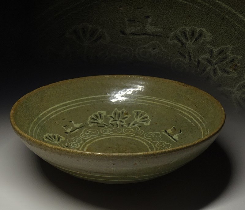 緑屋i□ 朝鮮美術 高麗青磁 象嵌 鉢 朝鮮古陶 時代物 i9/0414-