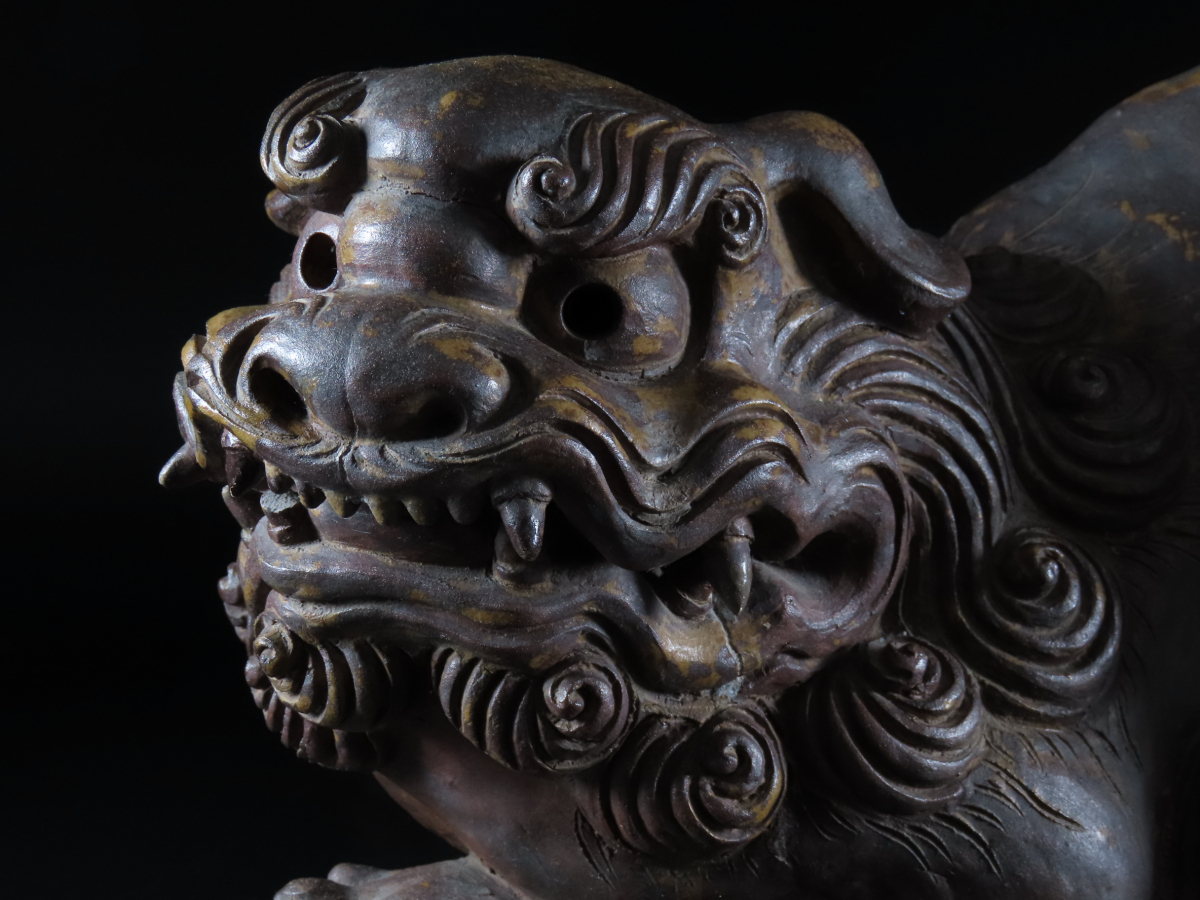 晃】備前焼 古備前 特大獅子置物 唐獅子 細密造 幅48cm 重量8.4kg 狛