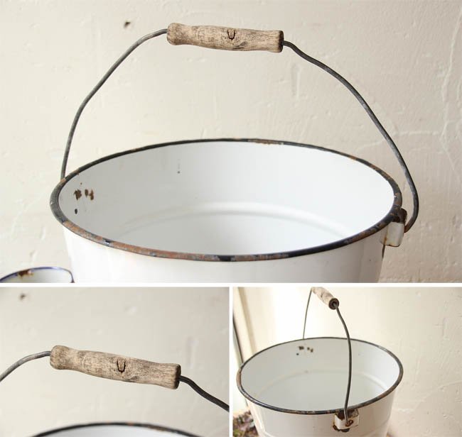 ■店頭価格　￥１１０００■ホーローバケツ１８・白色■ガーデニング・イギリス・英国アンティーク雑貨