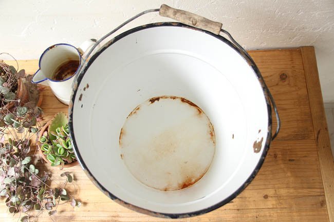 ■店頭価格　￥１１０００■ホーローバケツ１８・白色■ガーデニング・イギリス・英国アンティーク雑貨