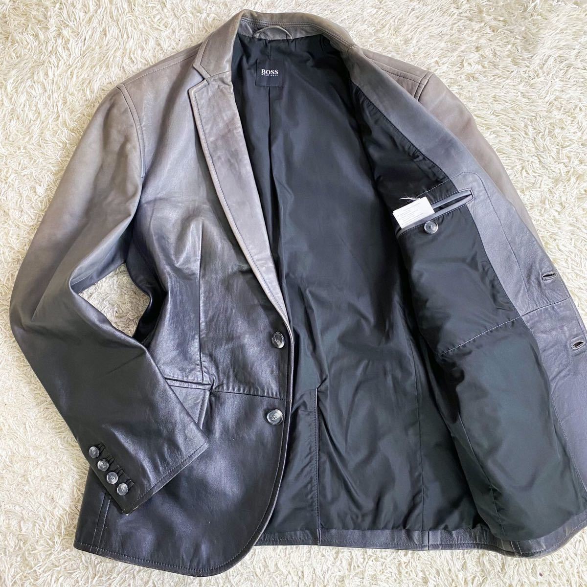 HUGO BOSS レザージャケット グラデーション サイズ48 HUGO 極希少XL!!!ヒューゴボス『極上の肌触り』HUGO BOSS テーラード