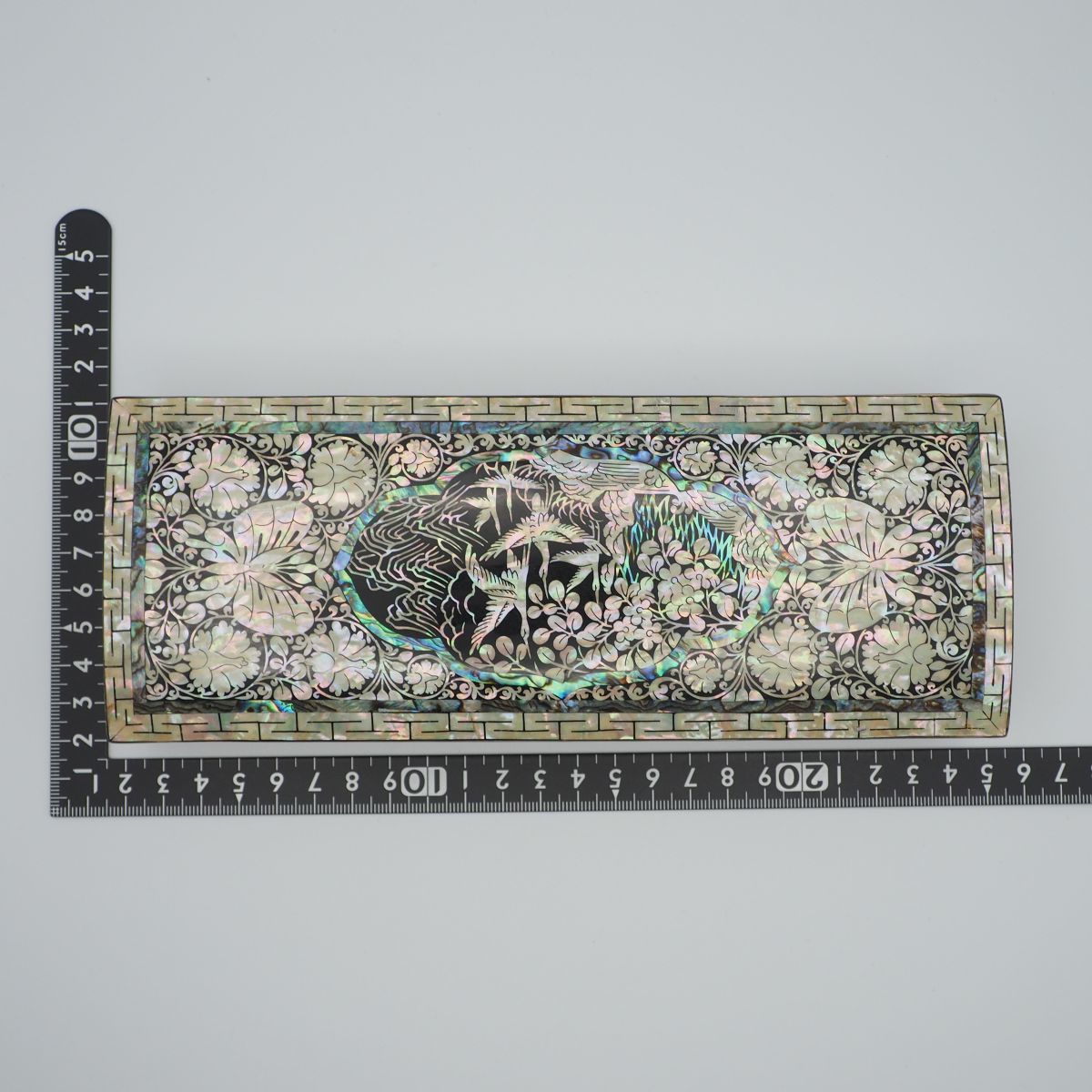 Y210 1円 韓国 螺鈿細工 黒塗 花鳥文 筆箱 長箱 漆器 小物入れ 伝統