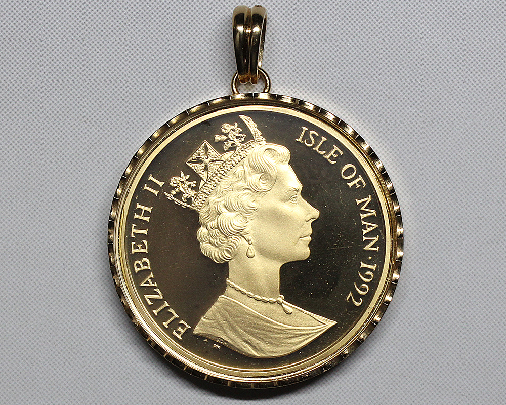 ☆ クラウン金貨 1992 マン島キャット 1oz 999.9 K18 ペンダントトップ / 重さ42.8ｇ