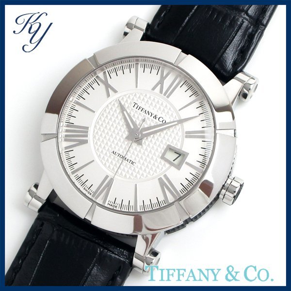 1円～ 3ヶ月保証付き 磨き済み 美品 本物 定番 人気 TIFFANY ティファニー アトラス ジェント Z1000 革ベルト シルバー メンズ 時計