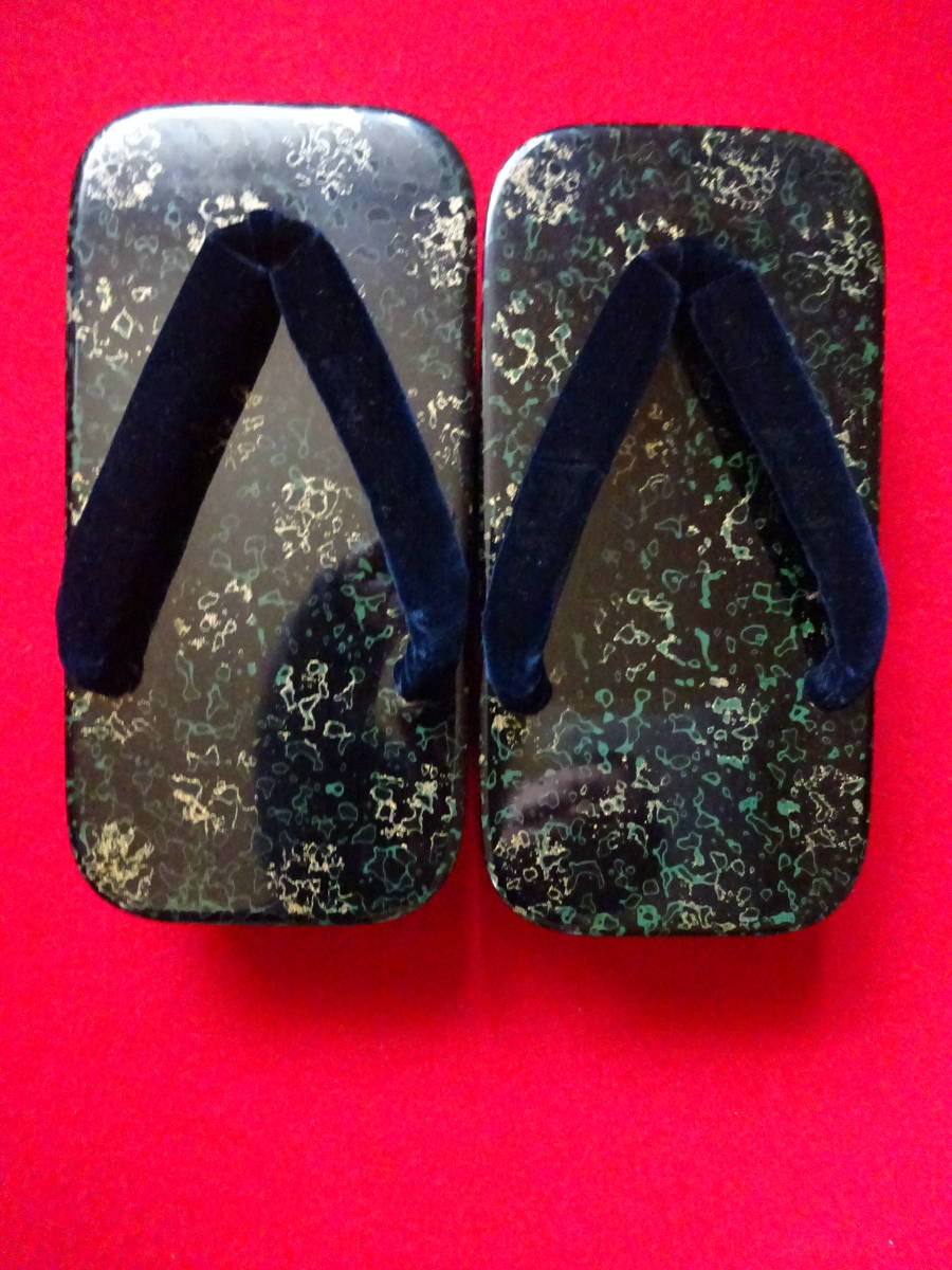 伝統工芸 津軽塗 唐塗 緑色 男性用下駄 未使用保管品 下駄