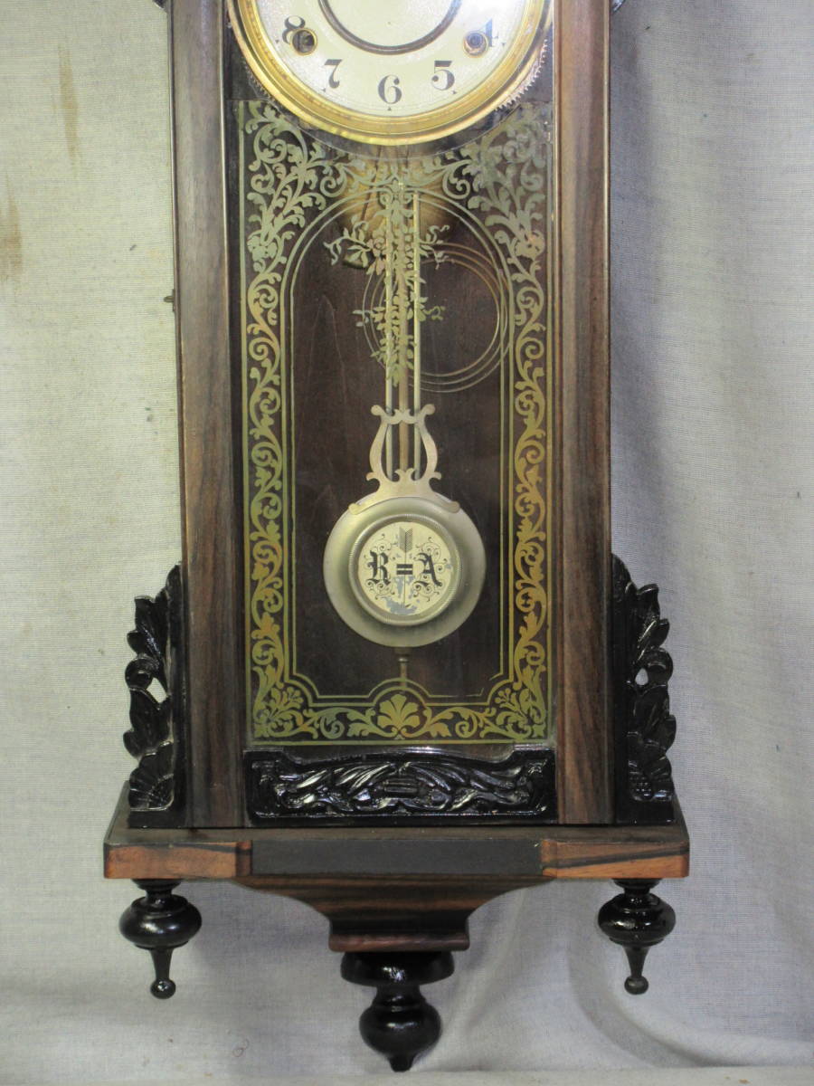 柱時計 6インチペイント文字盤 メーカー不明 前黒柿 古時計 完動品