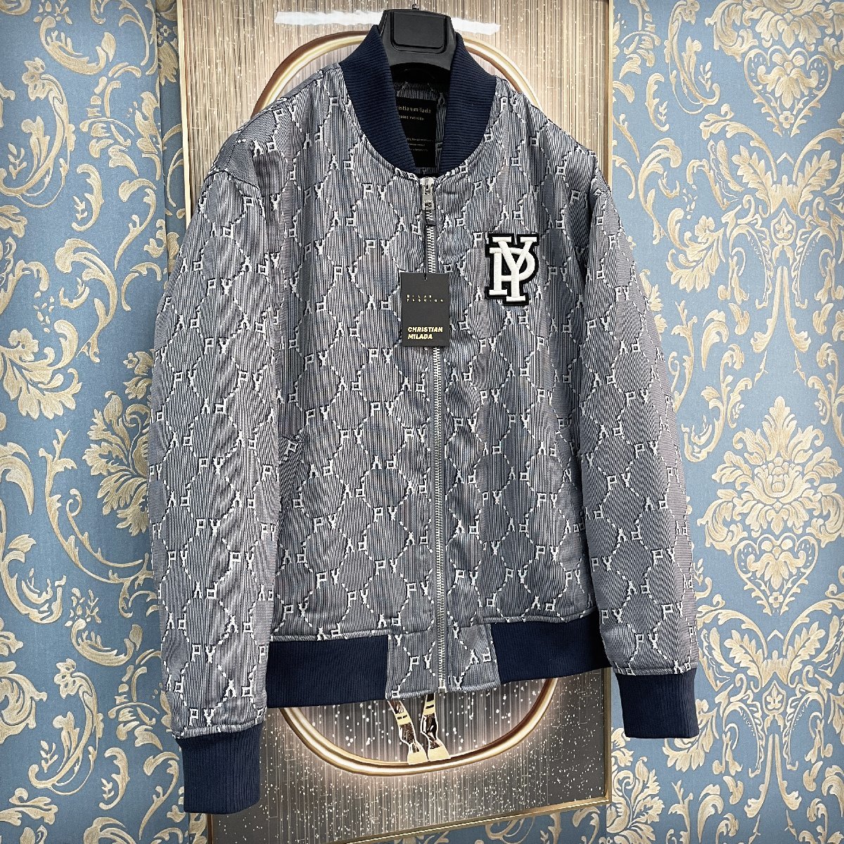 定価5万 ★ christian milada ★ ミラノ発 上質 個性 ジャケット ブルゾン スタジャン オシャレ スポーツ 大きめ 日常 2XL/52サイズ