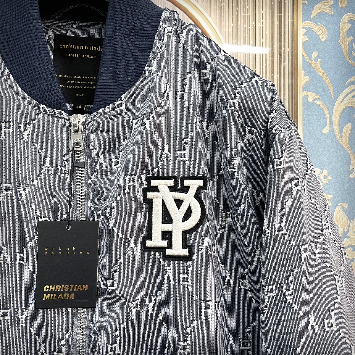 定価5万 ★ christian milada ★ ミラノ発 上質 個性 ジャケット ブルゾン スタジャン オシャレ スポーツ 大きめ 日常 2XL/52サイズ