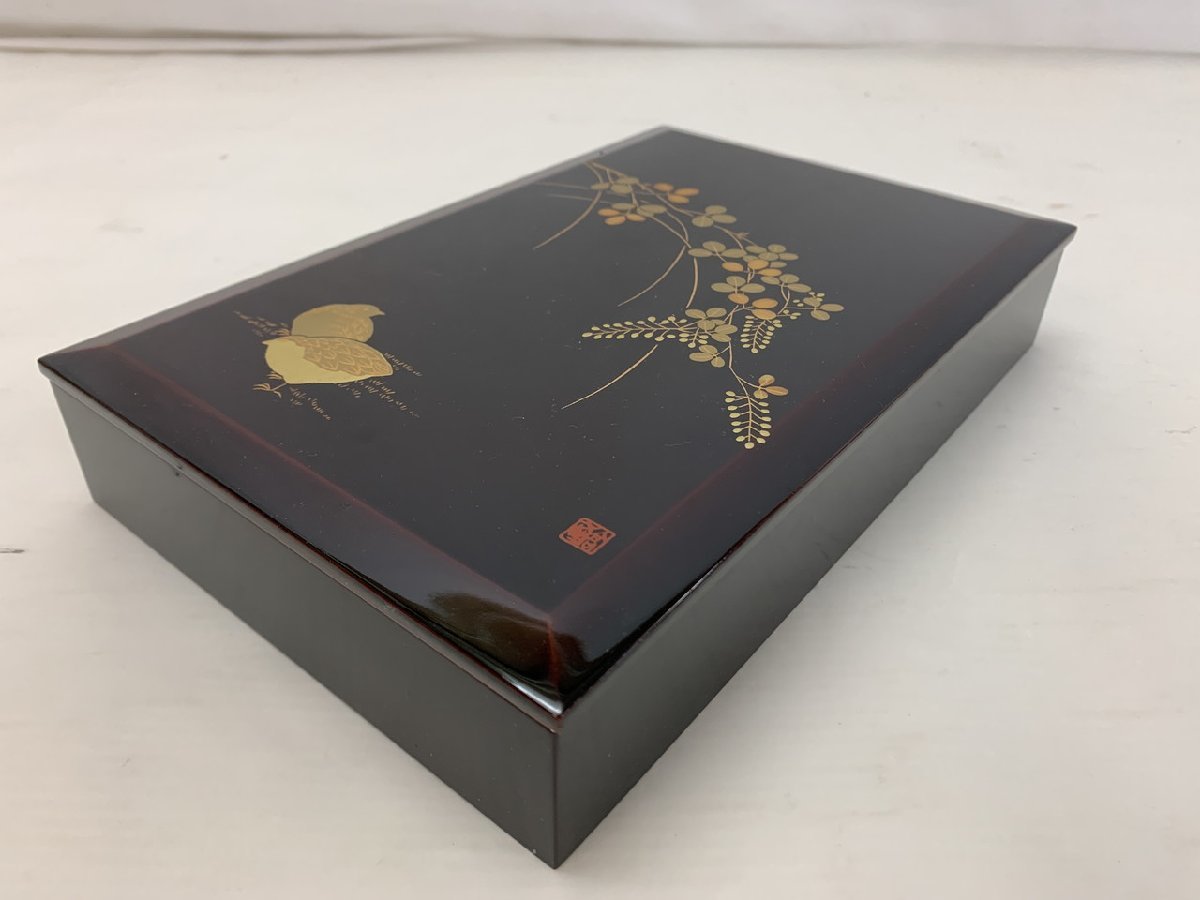 O-3067】伝統工芸 会津塗り 会津漆塗 文箱 萩にうずら 鱗屋 折笠漆芸店