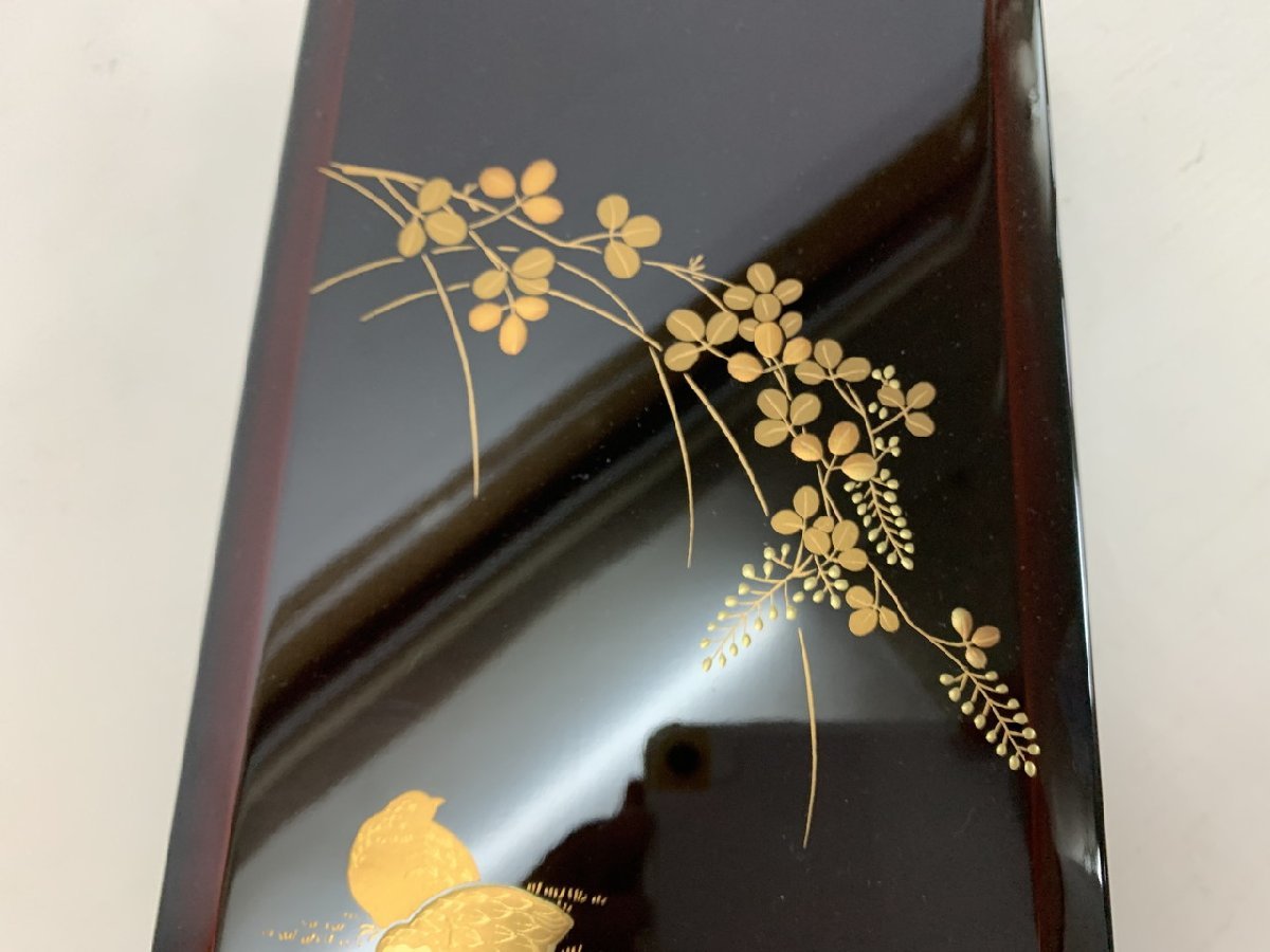 O-3067】伝統工芸 会津塗り 会津漆塗 文箱 萩にうずら 鱗屋 折笠漆芸店
