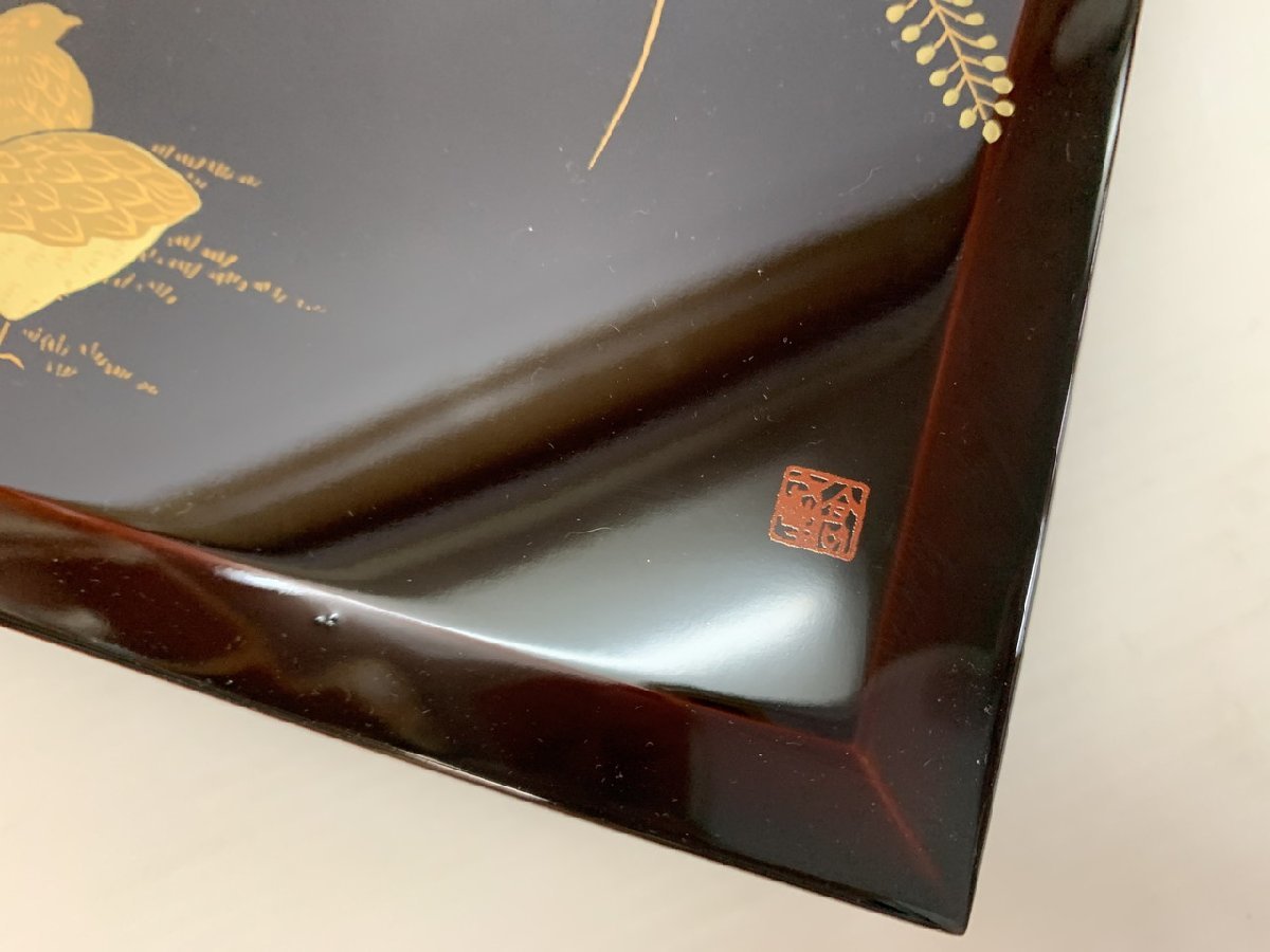 O-3067】伝統工芸 会津塗り 会津漆塗 文箱 萩にうずら 鱗屋 折笠漆芸店