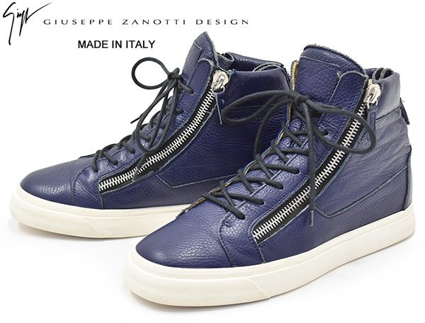 定価10万円 イタリア製 ジュゼッペザノッティ【GIUSEPPE ZANOTTI】名作 KRISS サイド＆バックジップ ハイカットスニーカー 43/紺 28cm
