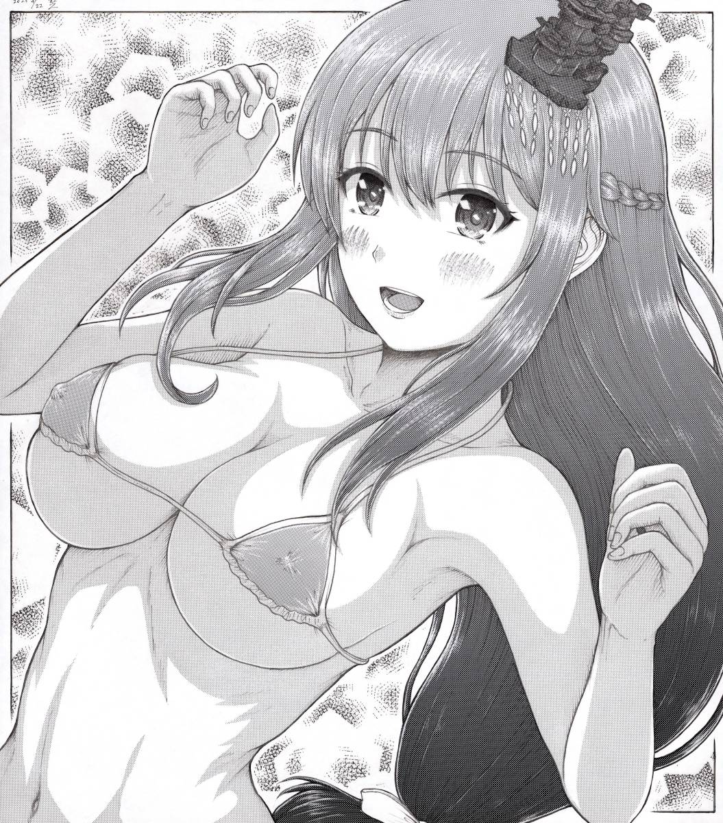 大色紙 同人手描きイラスト【扶桑】艦これ　艦隊これくしょん　モノクロ　原画