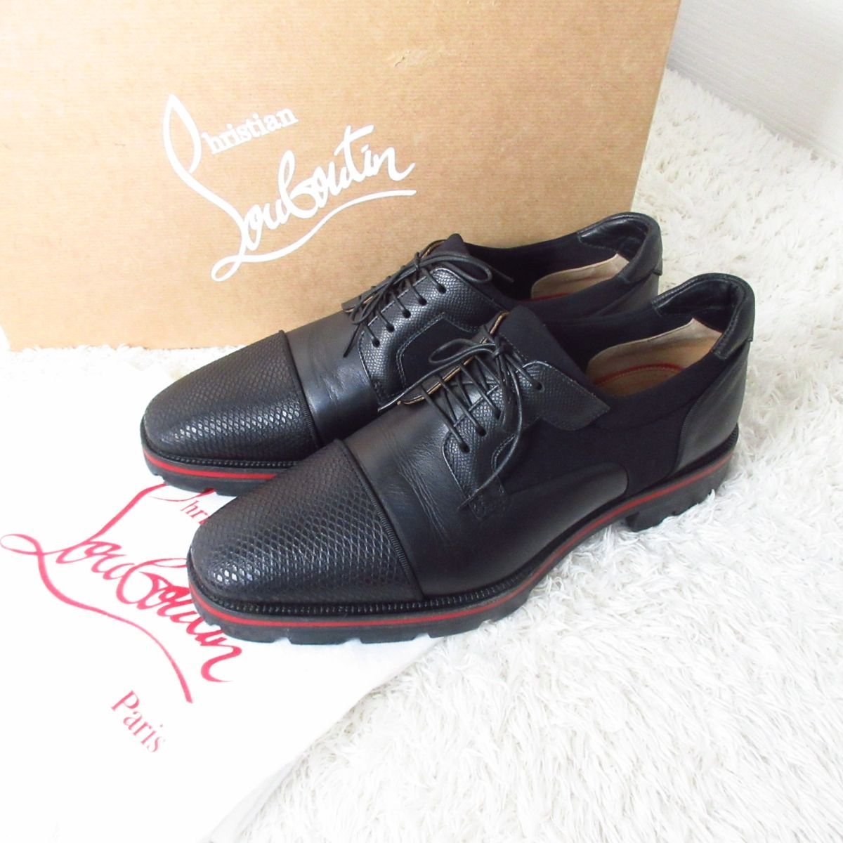 美品 Christian Louboutin クリスチャンルブタン レザー ストレートチップ ドレスシューズ ビジネスシューズ 39.5 約25.5cm 黒 043