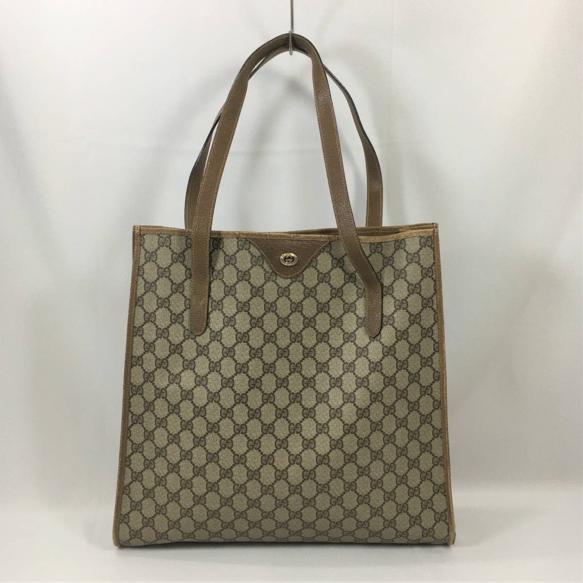 グッチ トートバッグ 40.02.998 PVC×レザー ベージュ×ブラウン GG柄 セミショルダーバッグ イタリア製 オールドグッチ GUCCI