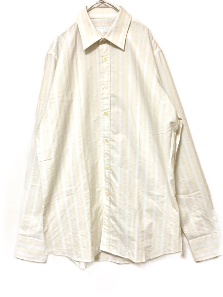 プラダ PRADA ストライプ　長袖　シャツ　メンズ　コットン　42 レギュラーカラー　ピンク　ベージュ　ホワイト