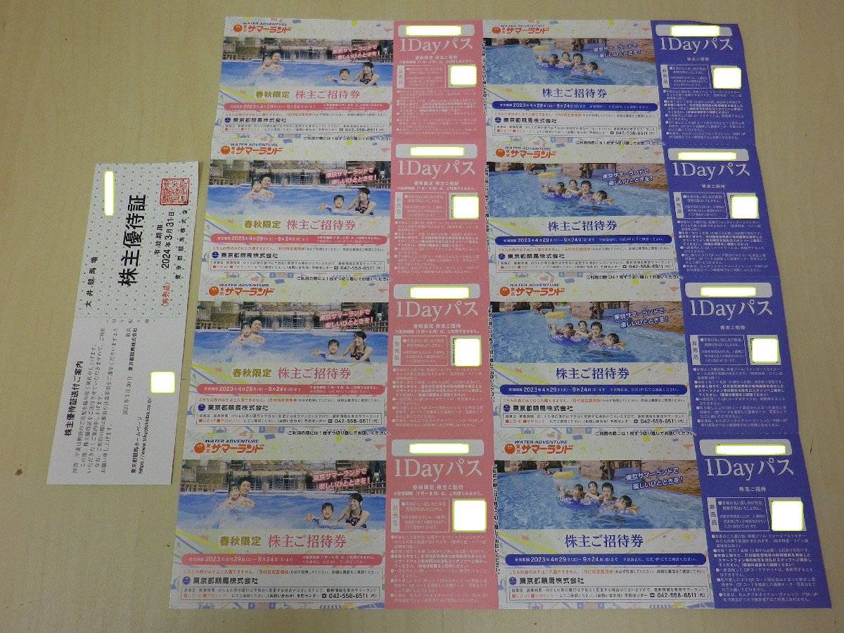 大黒屋【送料無料】東京サマーランド ワンデーパス 8枚セット (春秋限定ご招待券4枚+株主ご招待券4枚)　東京都競馬株主優待券１枚つき