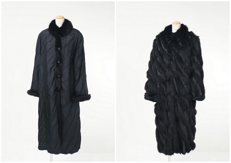 GM4824△《リバーシブル》SAGA FOX/サガ フォックス*毛皮×シルク*リアルファ―*ファーコート*ロングコート*ブラック*M-L相当