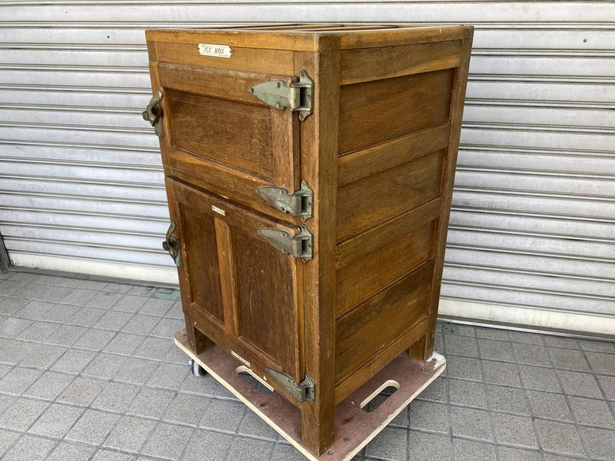 アンティーク冷蔵庫　木製 現状品 日本冷蔵◇木製冷蔵庫 楢材 昭和レトロ◇ICE BOX(日本)｜売買