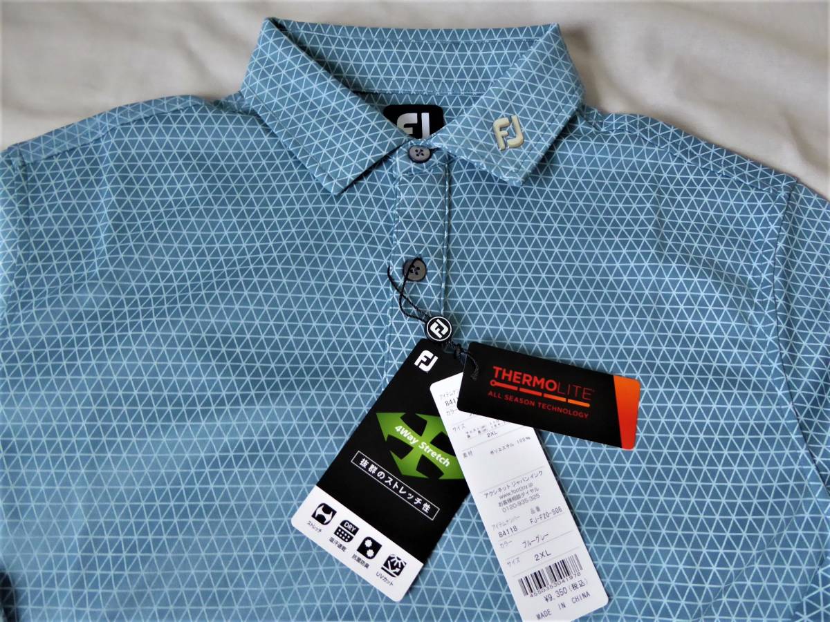 FOOTJOY GOLF フットジョイ ゴルフ THERMOLITE 4WAYストレッチ 吸汗速乾 抗菌防臭 UVカット 長袖ポロシャツ　XL　青灰