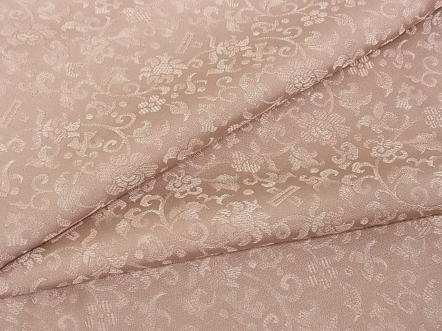 着物屋こころ■極上　色無地　更紗花唐草地紋　水柿色　着丈162.5cm　裄丈63.5cm　正絹　逸品　A-ma5101
