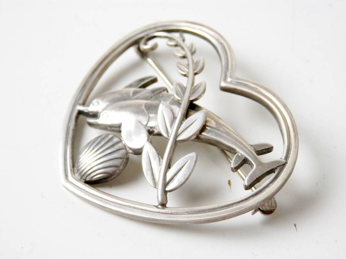 ジョージジェンセン 312 ハート イルカ ブローチ SV925 GEORG JENSEN