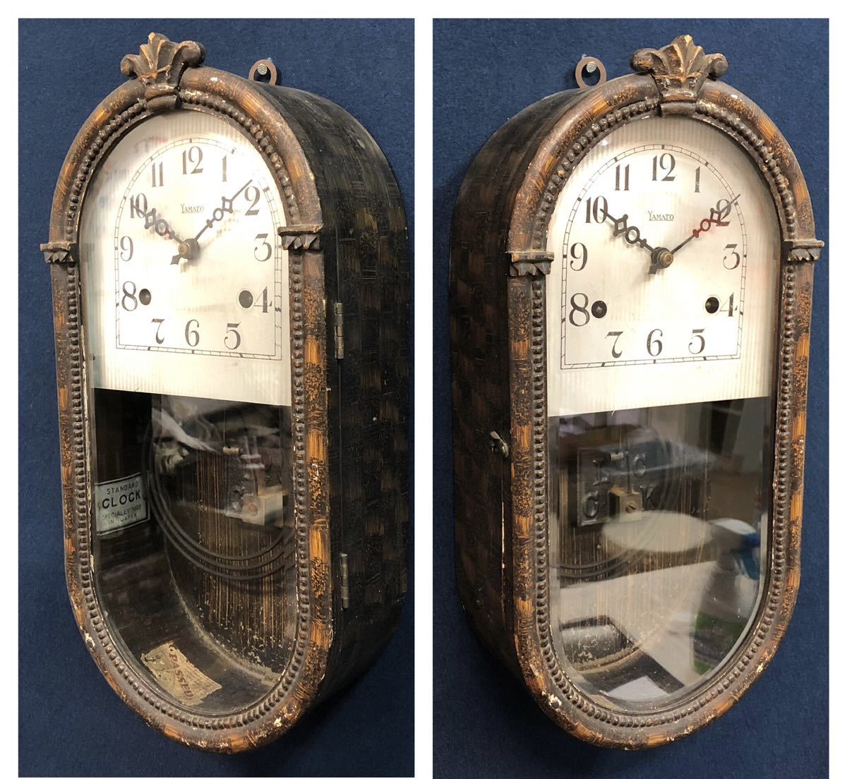 YAMATO CLOCK ヤマト時計 高さ44cm 柱時計 掛時計 ゼンマイ式機械式 