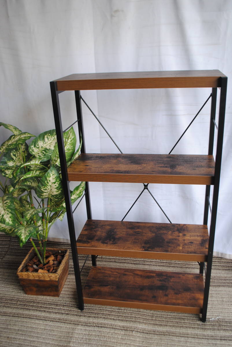 /ぬ604.オープンラック◇4段シェルフ◇ダークブラウン◇木目調◇ブックシェルフ◇飾り棚◇収納棚◇ディスプレイ◇