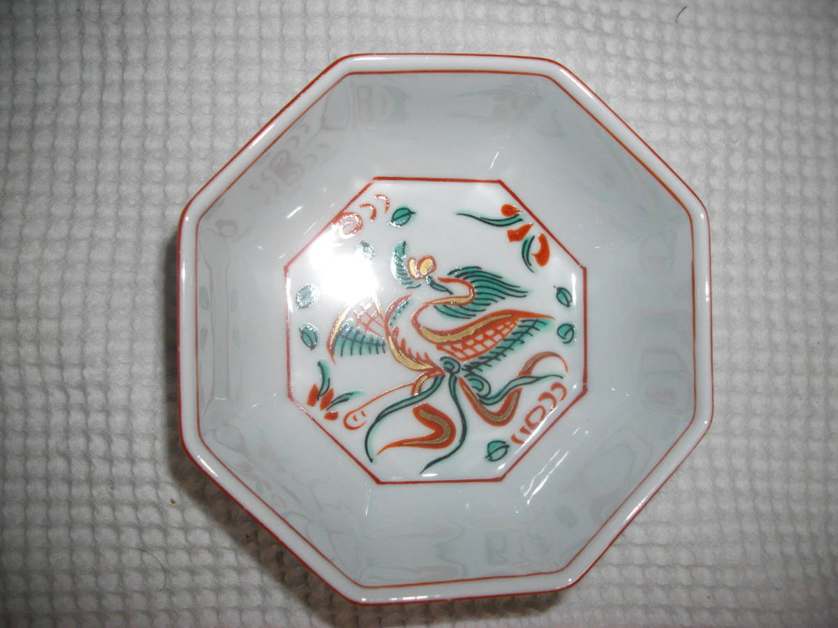 たち吉】 赤絵花鳥 八角小鉢 5客 ◇