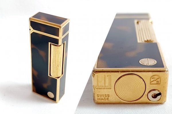 dunhill ダンヒル ビンテージ ローラーガスライター着火確認済☆SWISS MADE ゴールドカラー×鼈甲カラー＆ロゴマーク ヴィンテージ喫煙具